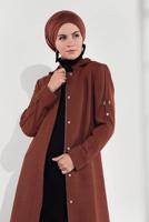 Tesettür giyim KAHVE KAPÜŞONLU  FERMUAR VE ÇITÇIT DETAYLI TRENÇKOT 1337 