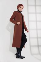 Tesettür giyim KAHVE KAPÜŞONLU  FERMUAR VE ÇITÇIT DETAYLI TRENÇKOT 1337 