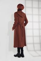 Tesettür giyim KAHVE KAPÜŞONLU  FERMUAR VE ÇITÇIT DETAYLI TRENÇKOT 1337 