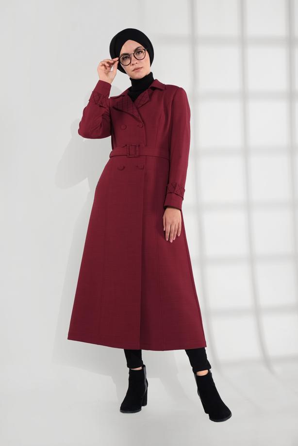 Vêtements hijab ROUGE IMPERMÉABLE À CROISÉ AVEC CEINTURE 1340 - TRENDTESETTÜR