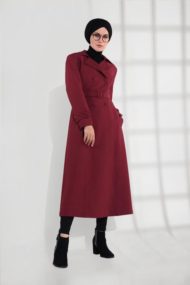 Vêtements hijab ROUGE IMPERMÉABLE À CROISÉ AVEC CEINTURE 1340 - TRENDTESETTÜR