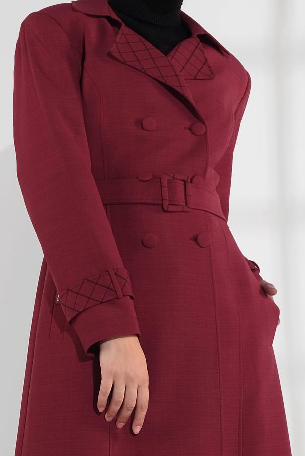 Vêtements hijab ROUGE IMPERMÉABLE À CROISÉ AVEC CEINTURE 1340 - TRENDTESETTÜR