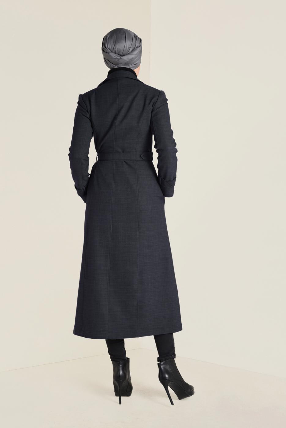 Tesettür giyim GRİ KRUVAZE KEMERLİ TRENÇKOT 1340