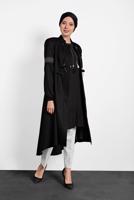 Tesettür giyim SİYAH İŞLEME DETAYLI DÜĞMELİ TRENÇKOT 1350