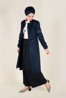 Tesettür giyim LACİVERT İŞLEME DETAYLI DÜĞMELİ TRENÇKOT 1350