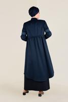 Tesettür giyim LACİVERT İŞLEME DETAYLI DÜĞMELİ TRENÇKOT 1350