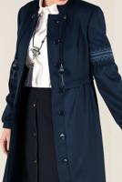 Tesettür giyim LACİVERT İŞLEME DETAYLI DÜĞMELİ TRENÇKOT 1350