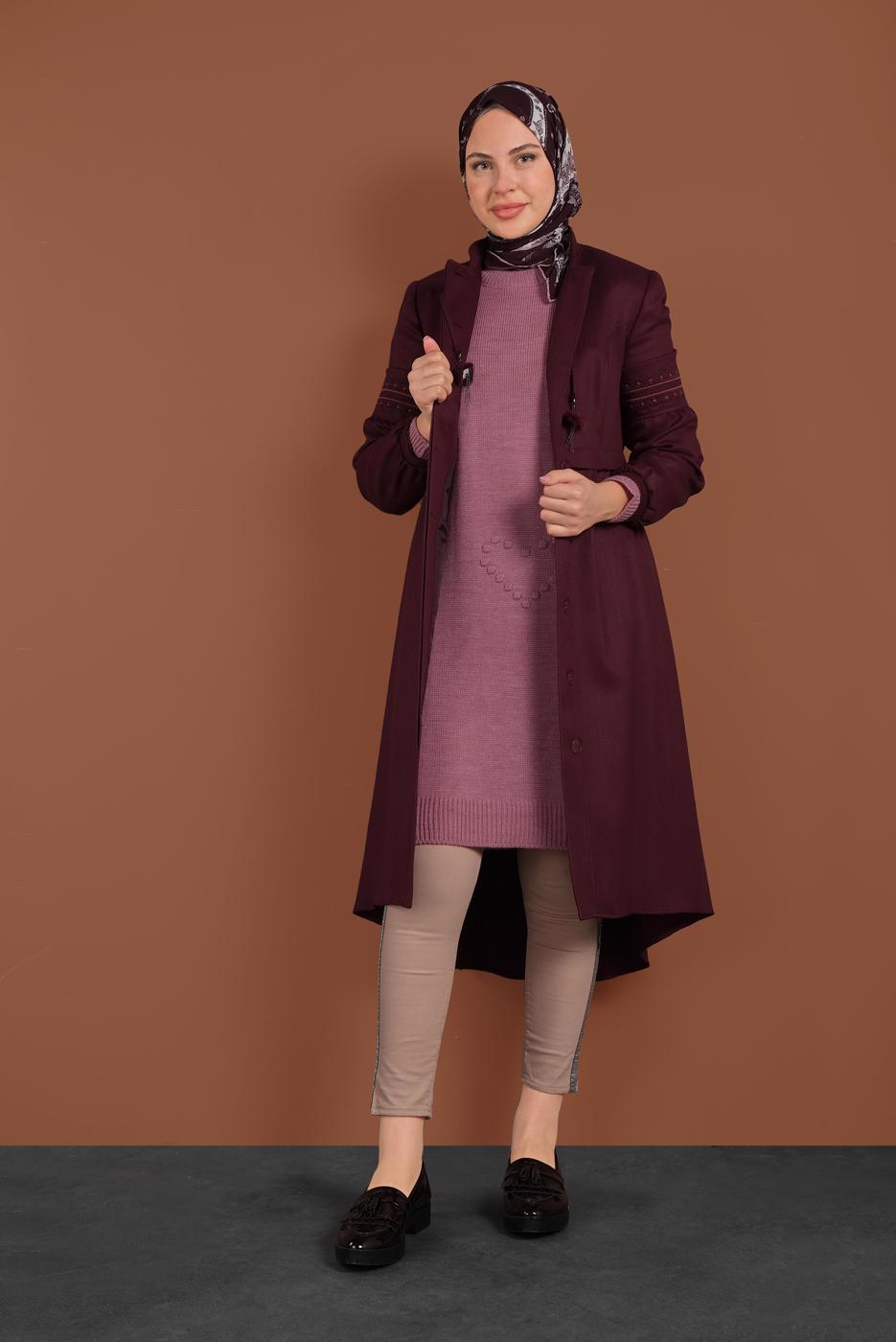 Hijab clothing PLUM HIDDEN BUTTONED EMBROIDERED TRENCH-COAT 1350 