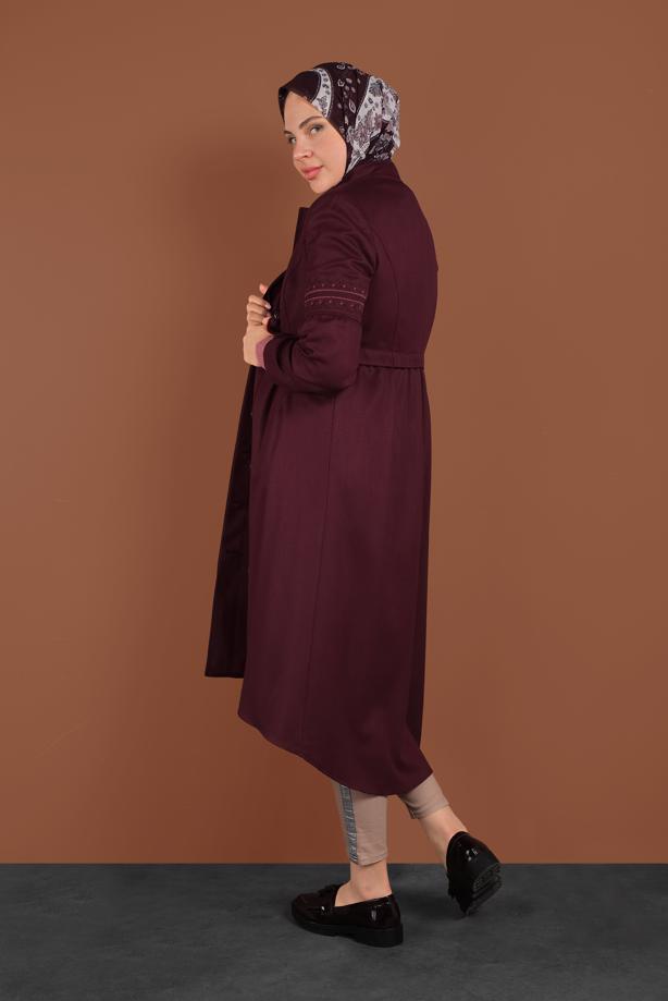 Tesettür giyim MÜRDÜM İŞLEME DETAYLI DÜĞMELİ TRENÇKOT 1350 - TRENDTESETTÜR