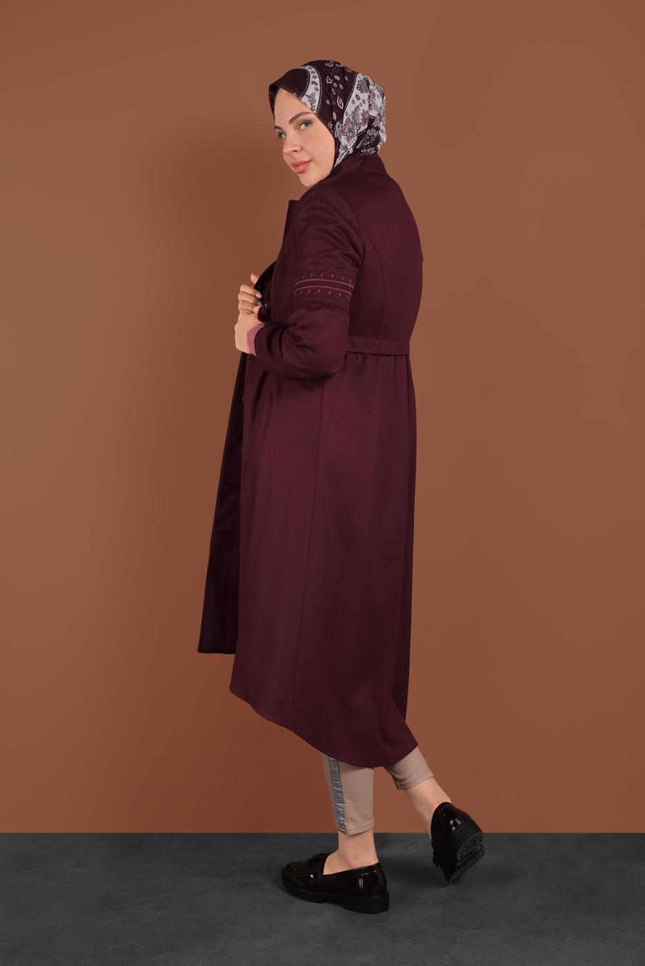 Hijab clothing PLUM HIDDEN BUTTONED EMBROIDERED TRENCH-COAT 1350 