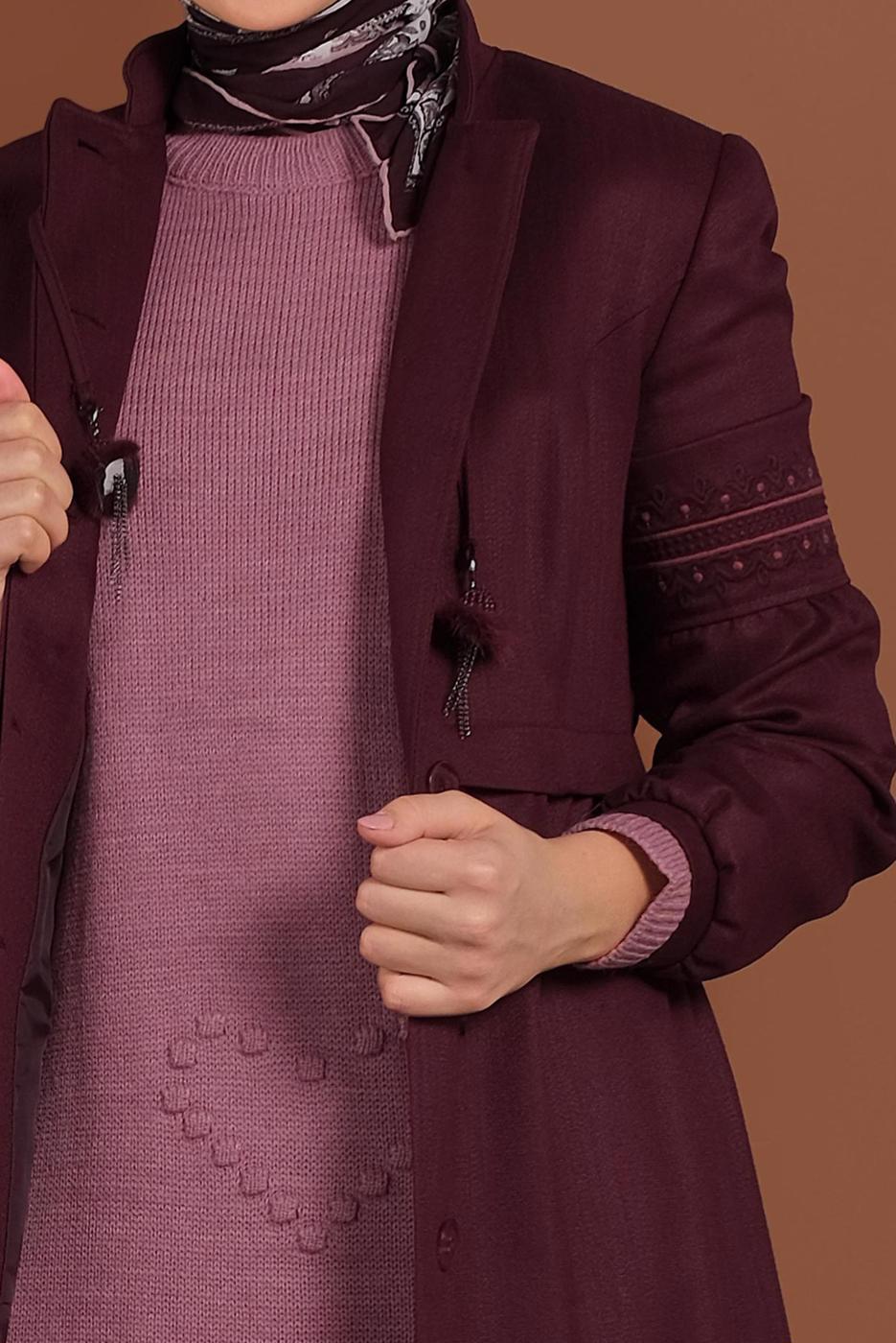 Hijab clothing PLUM HIDDEN BUTTONED EMBROIDERED TRENCH-COAT 1350 