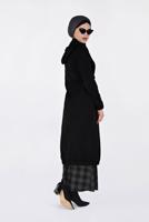 Tesettür giyim SİYAH  BİLEKLERİ VE ETEK UCU LASTİKLİ KAPÜŞONLU TRENÇKOT 1357 