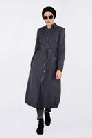 Tesettür giyim GRİ  BİLEKLERİ VE ETEK UCU LASTİKLİ KAPÜŞONLU TRENÇKOT 1357 