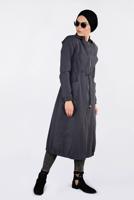 Tesettür giyim GRİ  BİLEKLERİ VE ETEK UCU LASTİKLİ KAPÜŞONLU TRENÇKOT 1357 