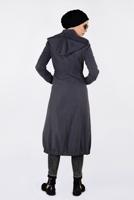 Tesettür giyim GRİ  BİLEKLERİ VE ETEK UCU LASTİKLİ KAPÜŞONLU TRENÇKOT 1357 