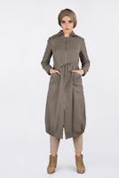 Tesettür giyim KAHVE BİLEKLERİ VE ETEK UCU LASTİKLİ KAPÜŞONLU TRENÇKOT 1357 