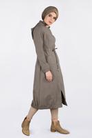 Tesettür giyim KAHVE BİLEKLERİ VE ETEK UCU LASTİKLİ KAPÜŞONLU TRENÇKOT 1357 