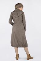 Tesettür giyim KAHVE BİLEKLERİ VE ETEK UCU LASTİKLİ KAPÜŞONLU TRENÇKOT 1357 