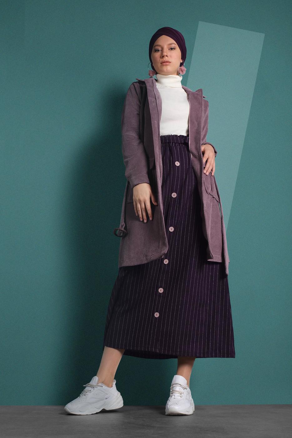 Hijab clothing PINK BELTED CORDUROY TRENCH-COAT 1965 