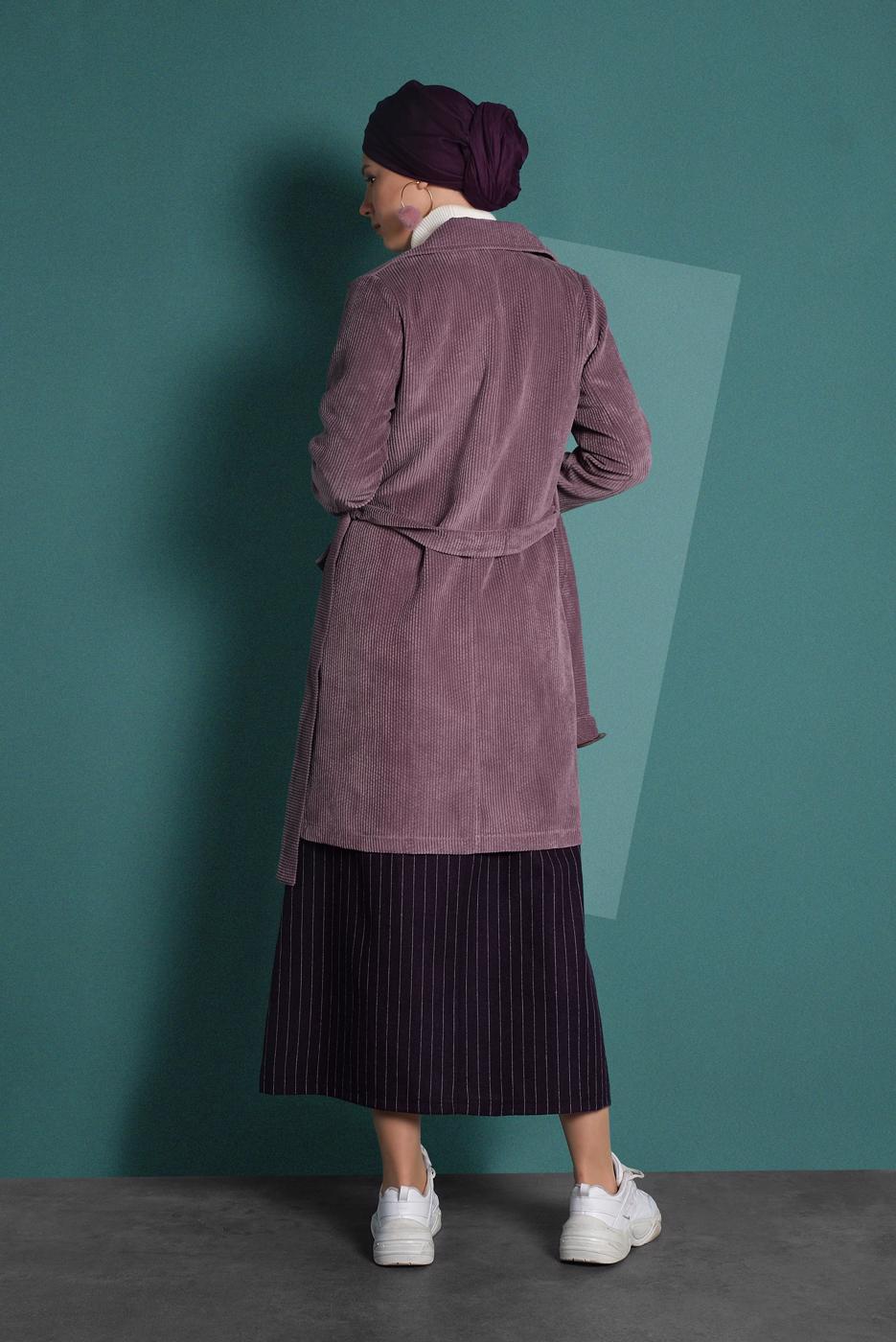 Hijab clothing PINK BELTED CORDUROY TRENCH-COAT 1965 