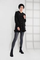 Hijab clothing BLACK HOODED BUTTONED CORDUROY TRENCH-COAT 2004 