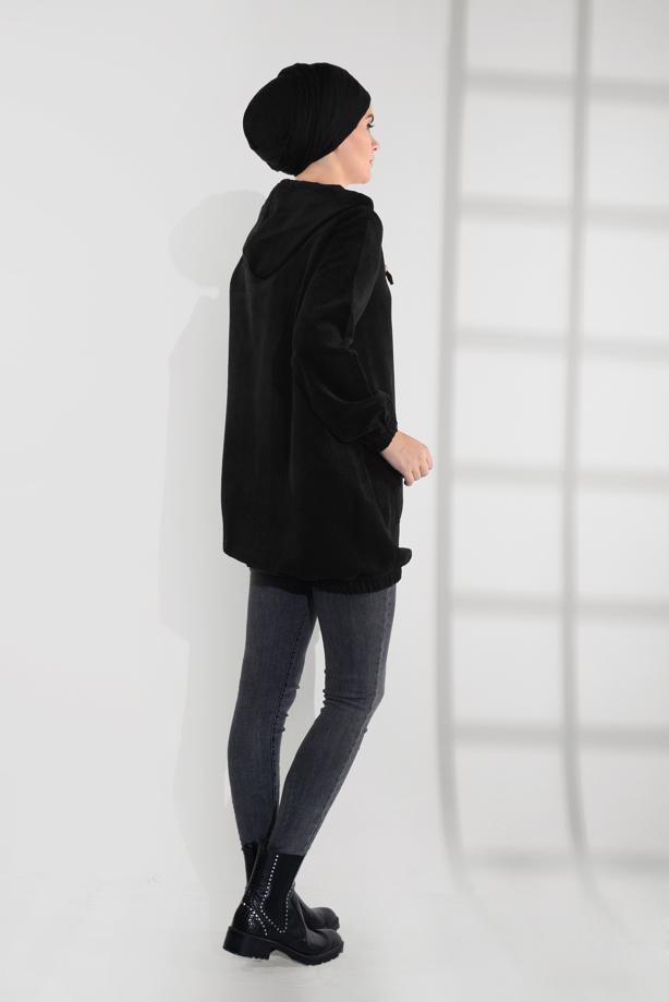 Hijab clothing  HOODED BUTTONED CORDUROY TRENCH-COAT 2004  - TRENDTESETTÜR