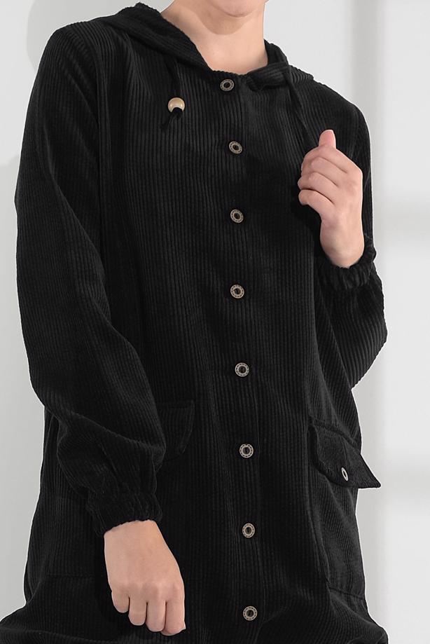 Hijab clothing  HOODED BUTTONED CORDUROY TRENCH-COAT 2004  - TRENDTESETTÜR