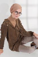 Hijab clothing BROWN HOODED BUTTONED CORDUROY TRENCH-COAT 2004 