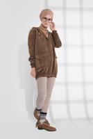 Hijab clothing BROWN HOODED BUTTONED CORDUROY TRENCH-COAT 2004 