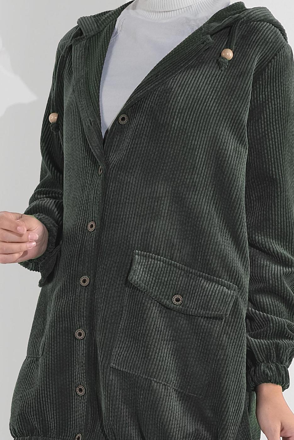 Hijab clothing KHAKI HOODED BUTTONED CORDUROY TRENCH-COAT 2004 