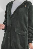 Vêtements hijab KAKI IMPERMÉABLE BOUTONÉ EN VELOURS CÔTELÉ AVEC CAPUCHE 2004