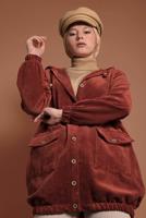 Vêtements hijab BRUN IMPERMÉABLE BOUTONÉ EN VELOURS CÔTELÉ AVEC CAPUCHE 2004