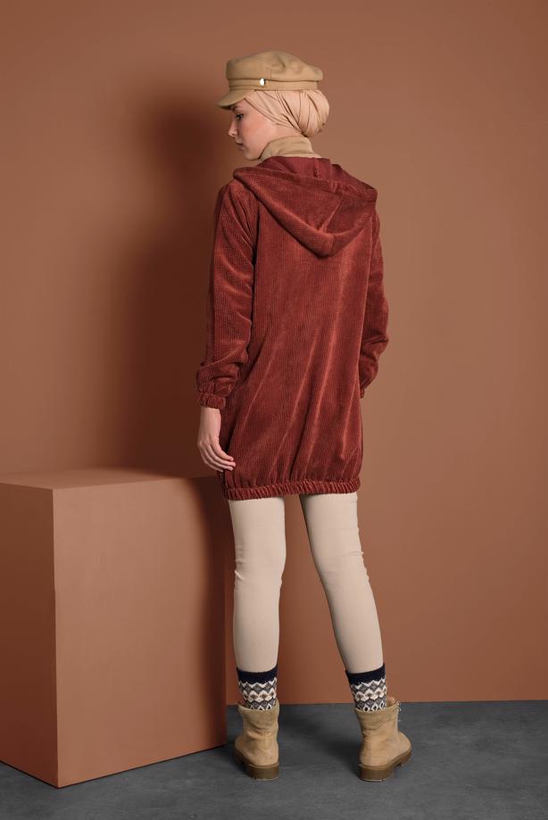 Hijab clothing  HOODED BUTTONED CORDUROY TRENCH-COAT 2004  - TRENDTESETTÜR