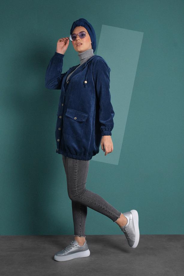 Hijab clothing  HOODED BUTTONED CORDUROY TRENCH-COAT 2004  - TRENDTESETTÜR