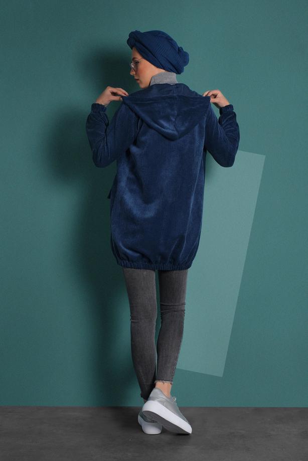 Hijab clothing  HOODED BUTTONED CORDUROY TRENCH-COAT 2004  - TRENDTESETTÜR