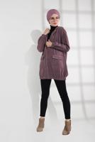 Hijab clothing PINK HOODED BUTTONED CORDUROY TRENCH-COAT 2004 