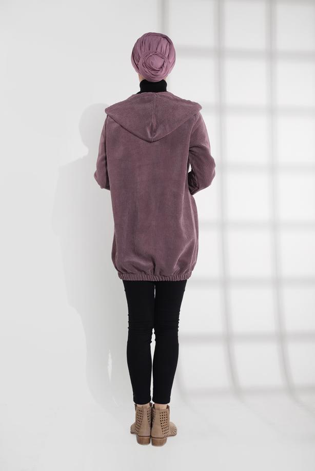Hijab clothing  HOODED BUTTONED CORDUROY TRENCH-COAT 2004  - TRENDTESETTÜR