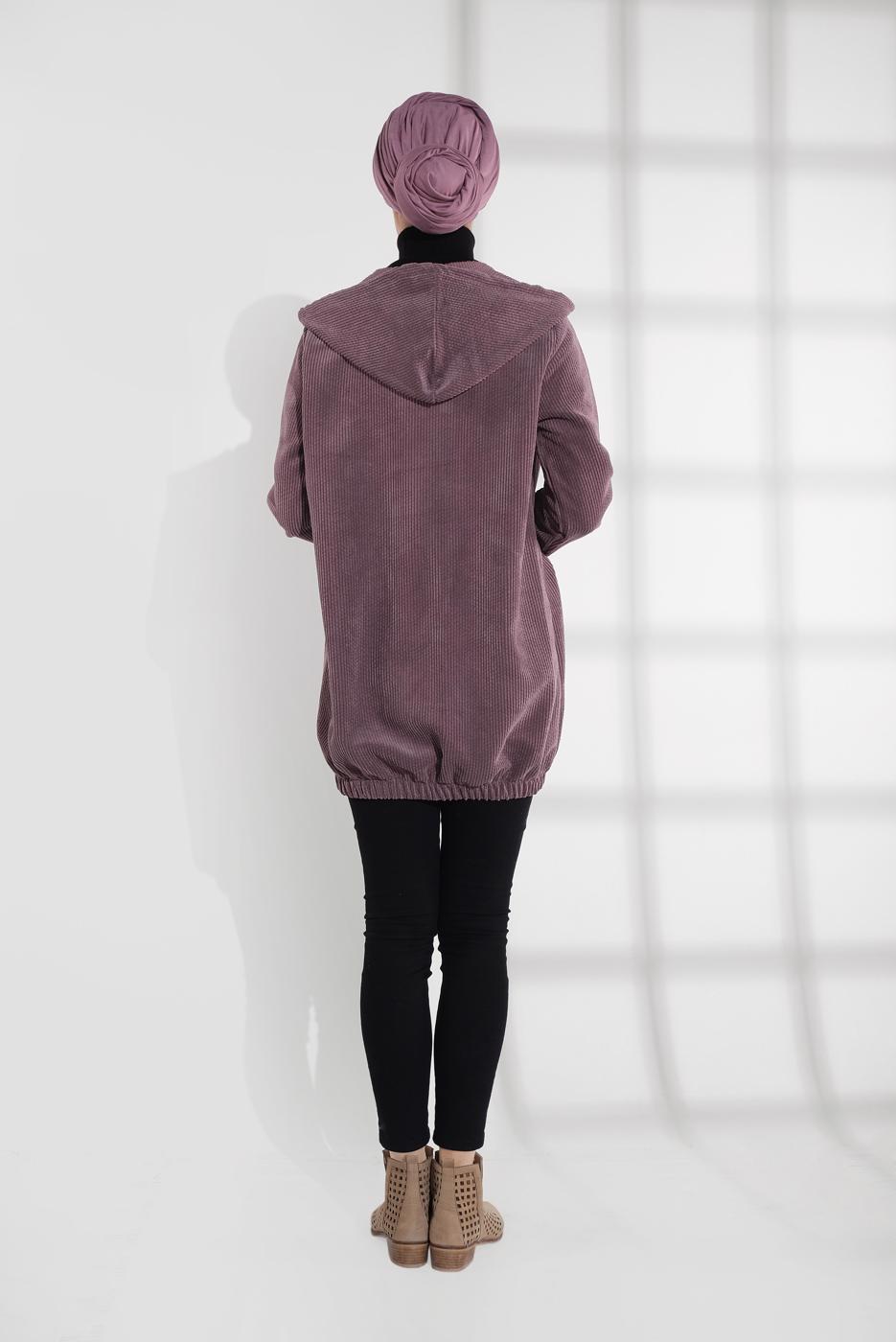 Vêtements hijab ROSE IMPERMÉABLE BOUTONÉ EN VELOURS CÔTELÉ AVEC CAPUCHE 2004