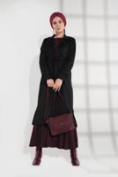 Tesettür giyim SİYAH BELİ BÜZGÜLÜ BAĞCIKLI SÜET TRENCKOT 2758 