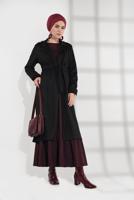 Tesettür giyim SİYAH BELİ BÜZGÜLÜ BAĞCIKLI SÜET TRENCKOT 2758 