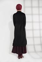 Tesettür giyim SİYAH BELİ BÜZGÜLÜ BAĞCIKLI SÜET TRENCKOT 2758 