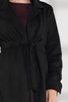 Tesettür giyim SİYAH BELİ BÜZGÜLÜ BAĞCIKLI SÜET TRENCKOT 2758 