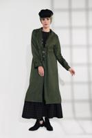 Tesettür giyim HAKİ BELİ BÜZGÜLÜ BAĞCIKLI SÜET TRENCKOT 2758 