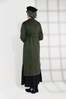 Tesettür giyim HAKİ BELİ BÜZGÜLÜ BAĞCIKLI SÜET TRENCKOT 2758 