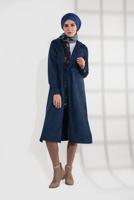 Tesettür giyim LACİVERT BELİ BÜZGÜLÜ BAĞCIKLI SÜET TRENCKOT 2758 