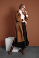 Tesettür giyim TABA BELİ BÜZGÜLÜ BAĞCIKLI SÜET TRENCKOT 2758 