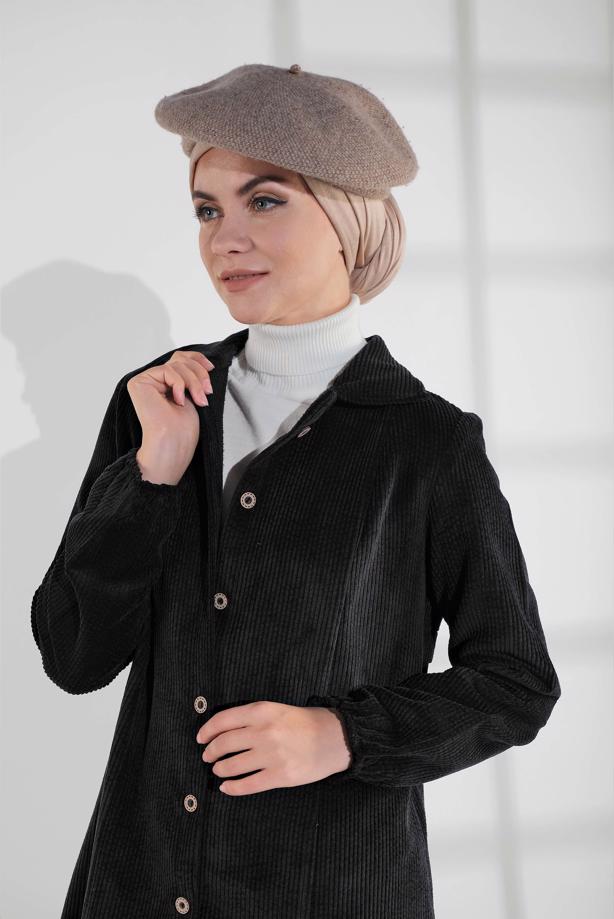 Hijab clothing  GROMMET DETAILED CORDUROY TRENCH-COAT 3004  - TRENDTESETTÜR
