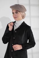 Hijab clothing BLACK GROMMET DETAILED CORDUROY TRENCH-COAT 3004 