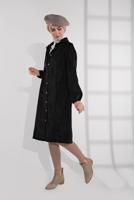 Hijab clothing BLACK GROMMET DETAILED CORDUROY TRENCH-COAT 3004 