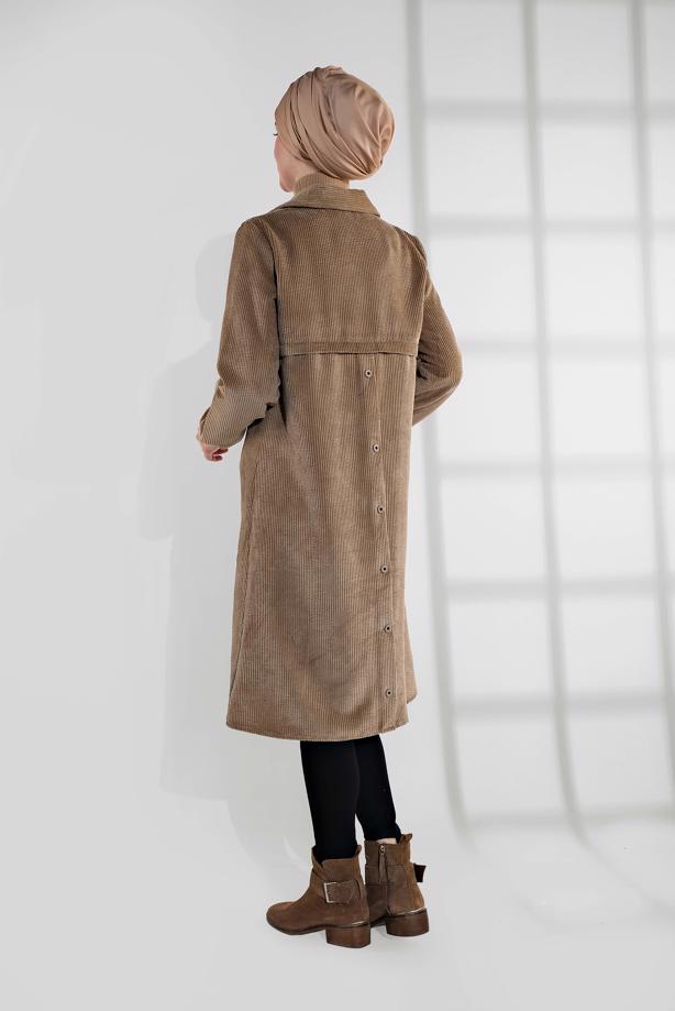 Hijab clothing  GROMMET DETAILED CORDUROY TRENCH-COAT 3004  - TRENDTESETTÜR